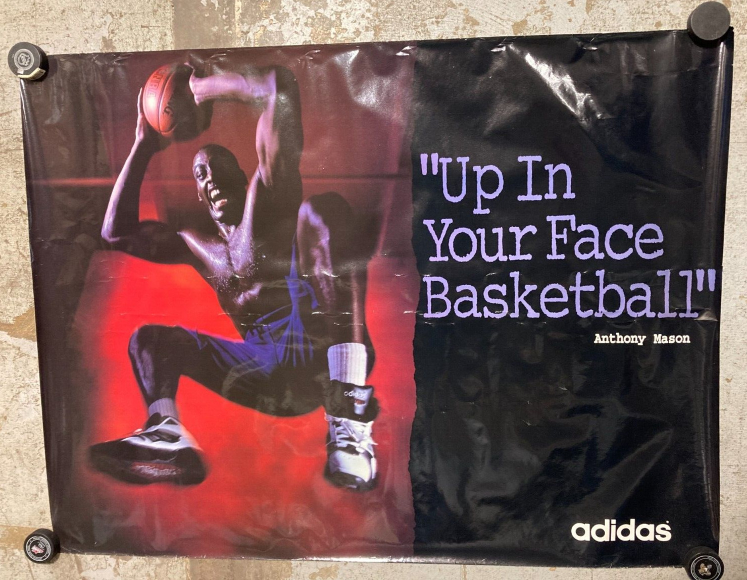 VINTAGE ADIDAS-NBA-ANTHONY MASON-UP IN YOUR FACE BASKETBALL* 44.5X58 POSTER PB24