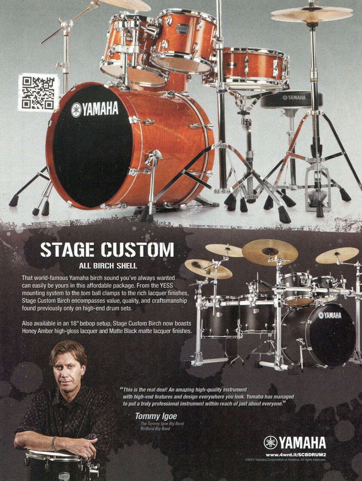 2012 Print Ad of Yamaha Stage Custom Birch w Tommy Igoe Birdland Big Band