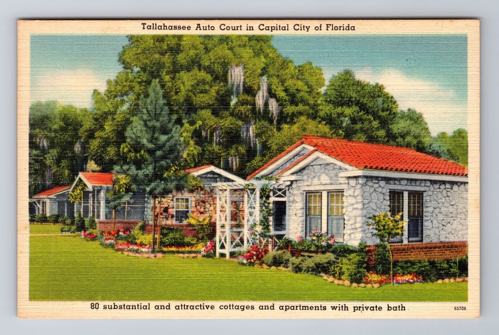 Tallahassee FL-Florida, Auto Court In Florida, Antique Souvenir Vintage Postcard