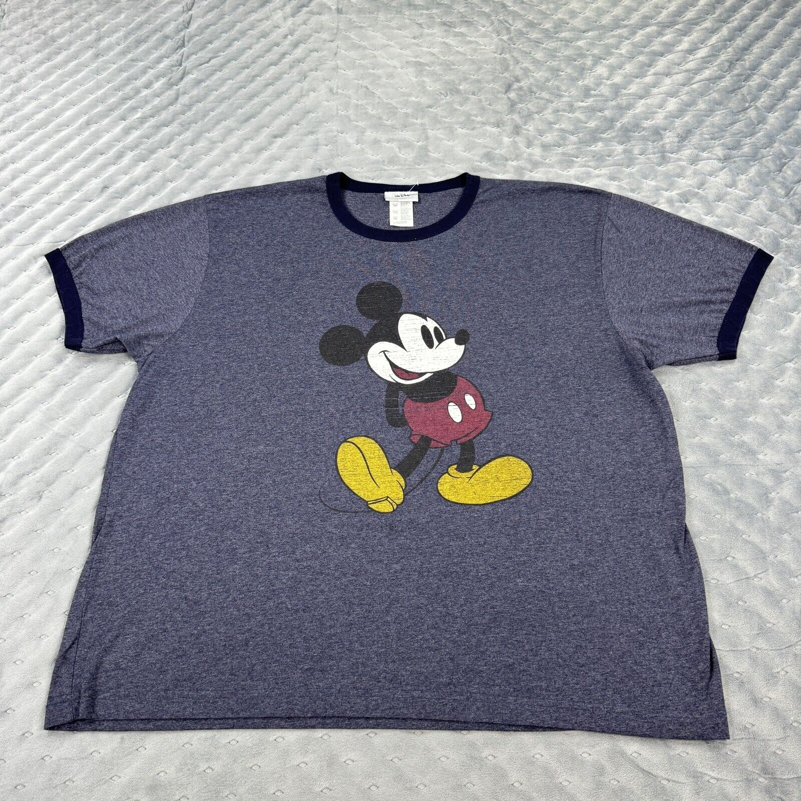 VINTAGE Walt Disney World Mickey Mouse Shirt Mens XXL Gray Blue Heather Ringer