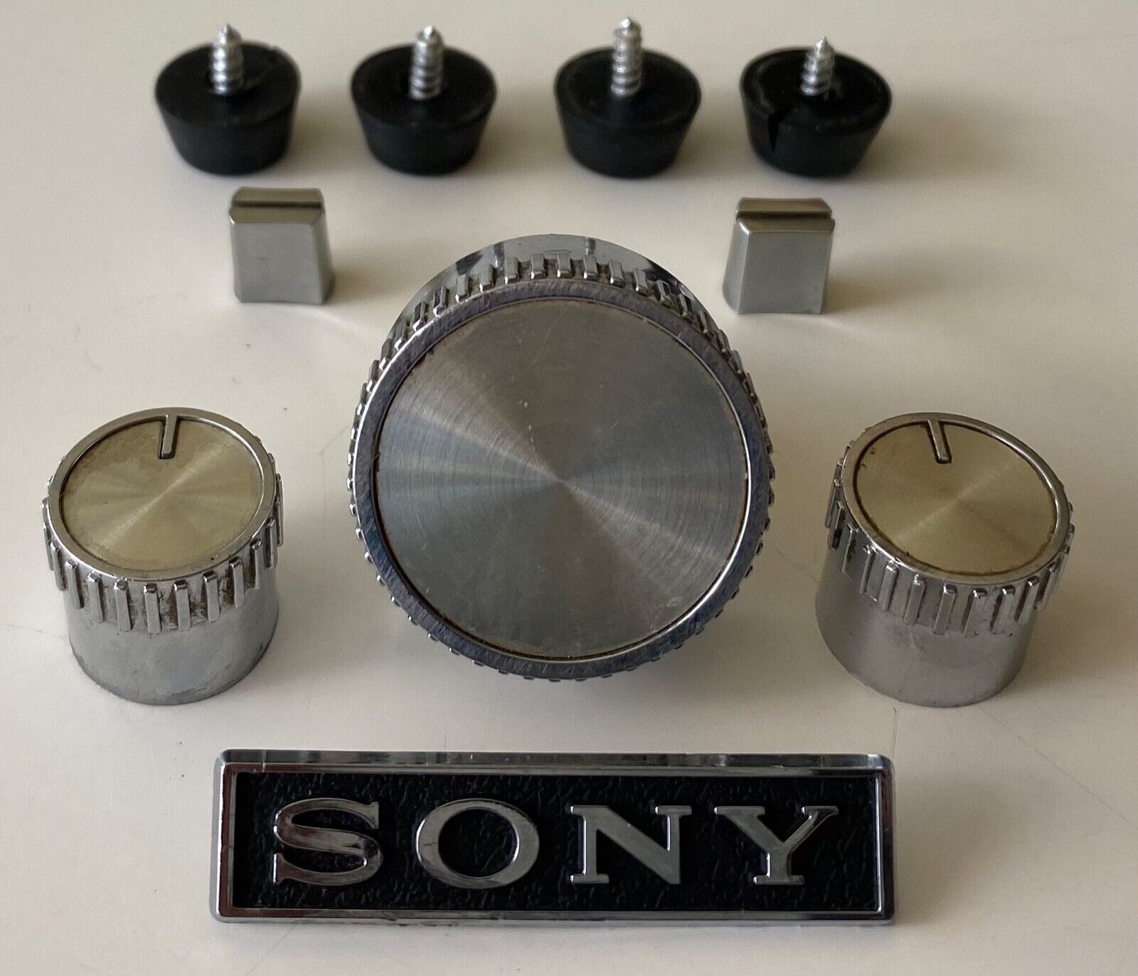Vintage SONY AM/FM Radio Parts: Knobs - Switches - Rubber Feet - Logo Plate