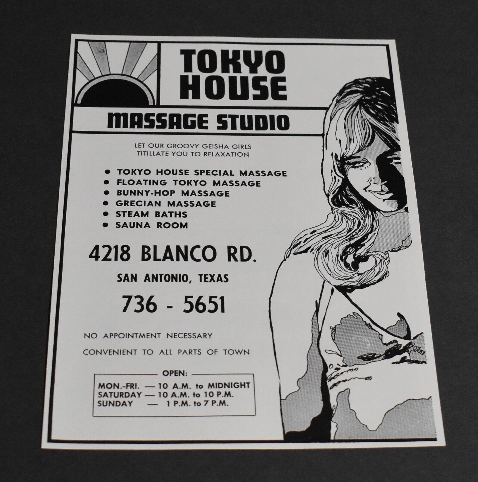 1974 Print Ad Texas San Antonio Tokyo House Massage Studio Groovy Geisha Girls
