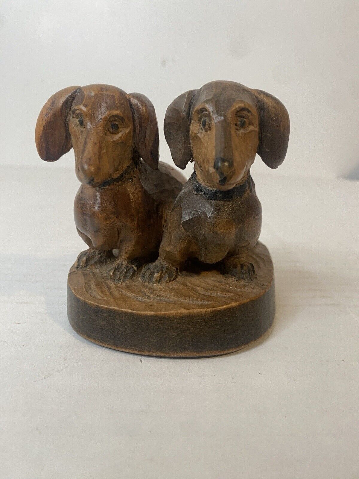 Vintage Wooden Hand Carved Dachshund Pair Figurine