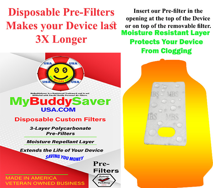 Smoke Buddy Jr. Compatible Moisture Repellent Disposable Pre-Filters
