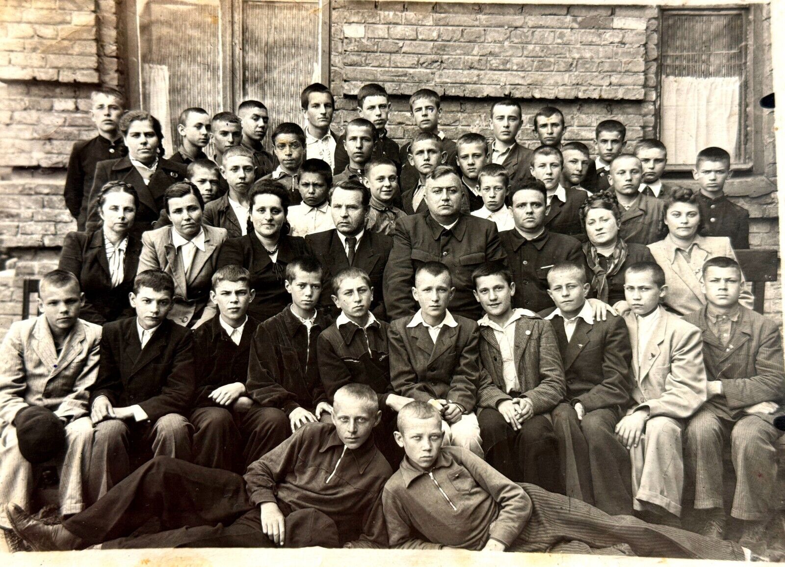 1940s ORIGINAL Snapshot Soviet Era School Team Boys Children Vintage Photo