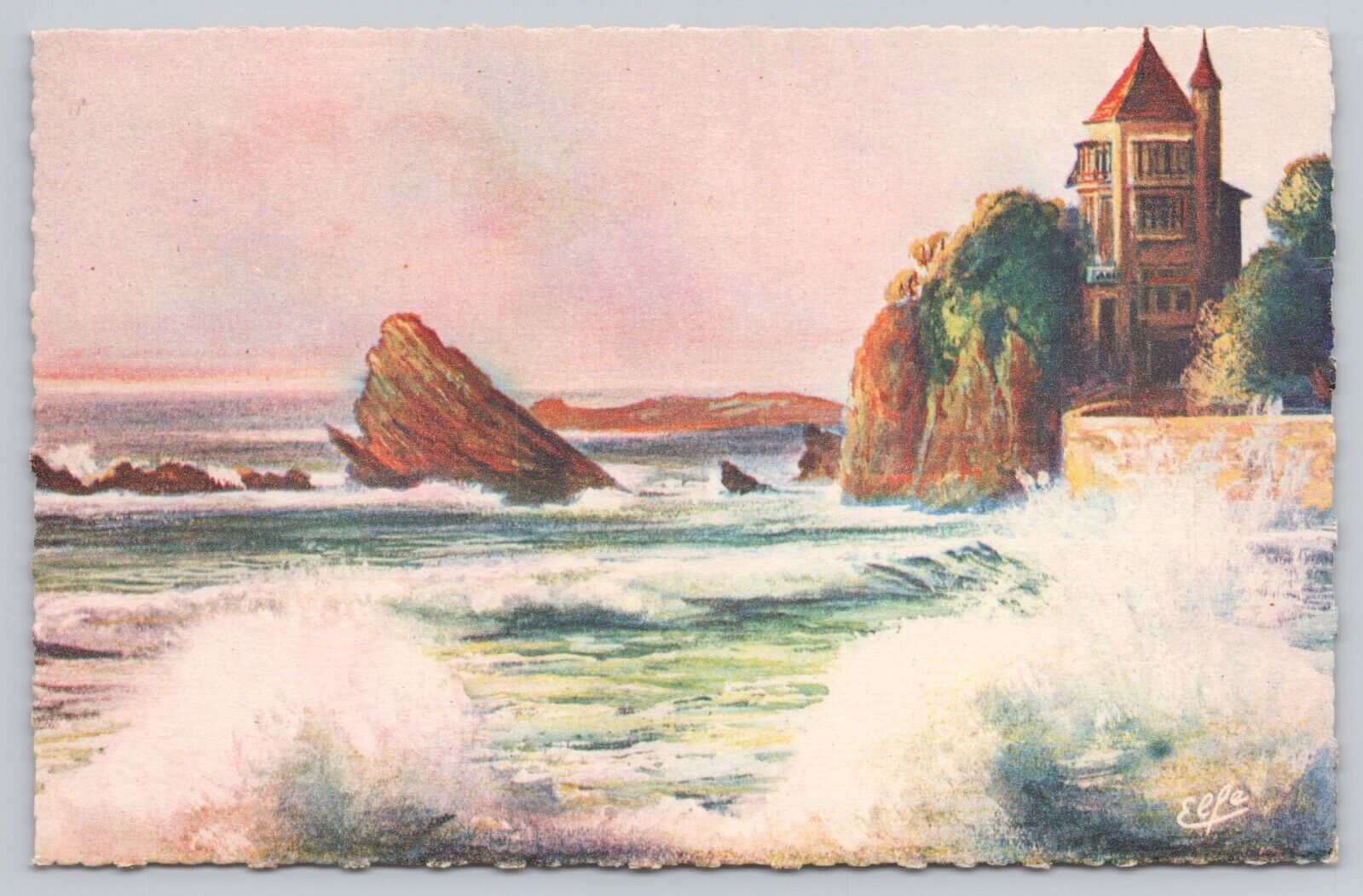 Biarritz France, Surf at Coast of Basques, Pyrenees Ocean, Vintage Postcard