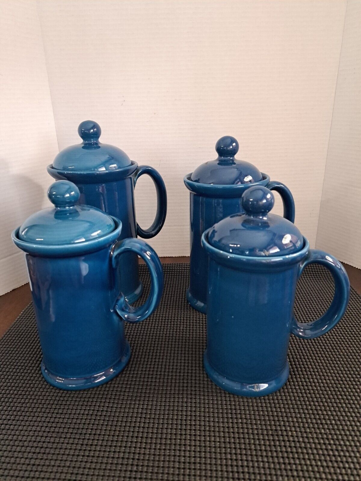 Vintage PV Peasant Village Blue Pottery Canister Set of 4 Italy 