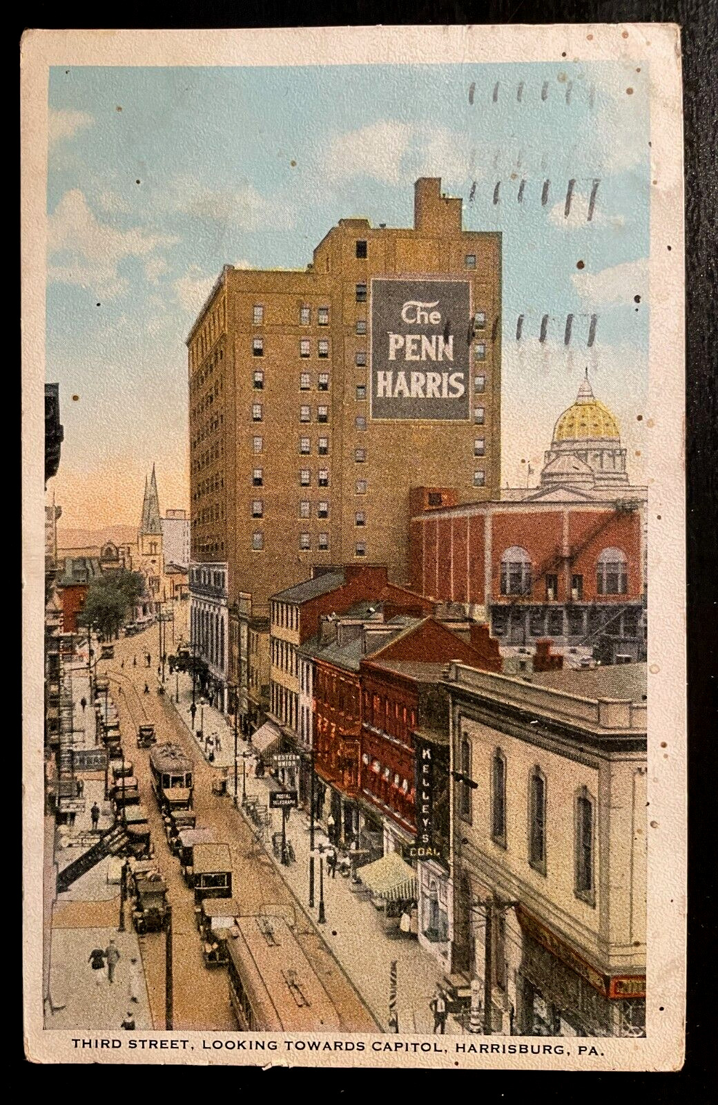 Vintage Postcard 1929 Third Street, towards Capitol, Harrisburg, Pennsylvania PA