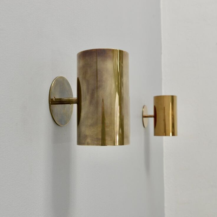 Pair of Handmade Wall 1 Light Fixture Scone Patina Brass Italian Lamp Stilnovo