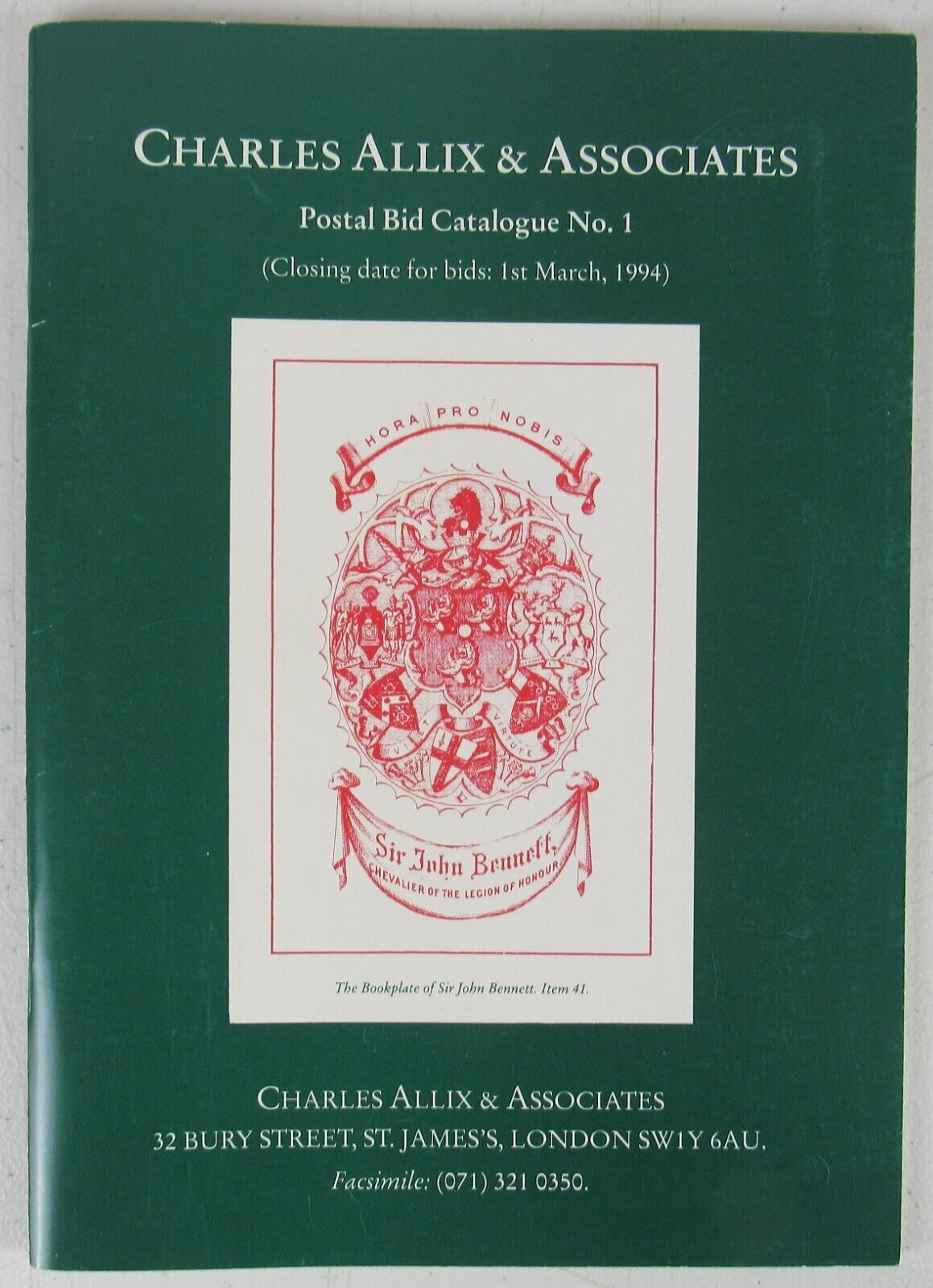 Charles Allix & Assoc Postal Bid Catalog No 1 Horology Clocks Watches Books