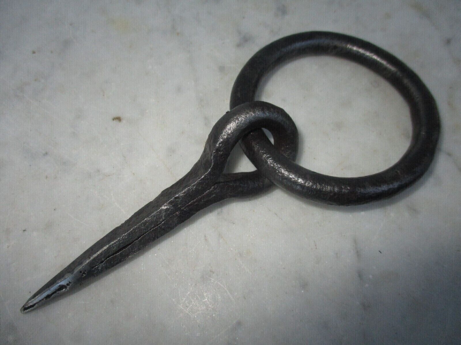 Vintage Antique Wrought Iron Tethering Ring on Pin Game Hook Blacksmith Hardware