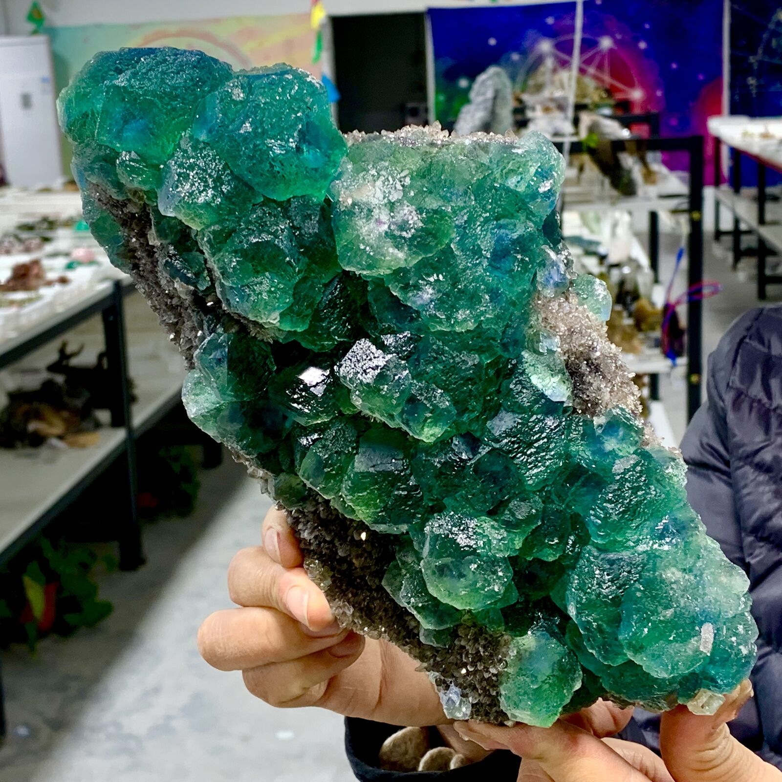 5.48LB Rare transparent green cubic fluorite mineral crystal sample / China