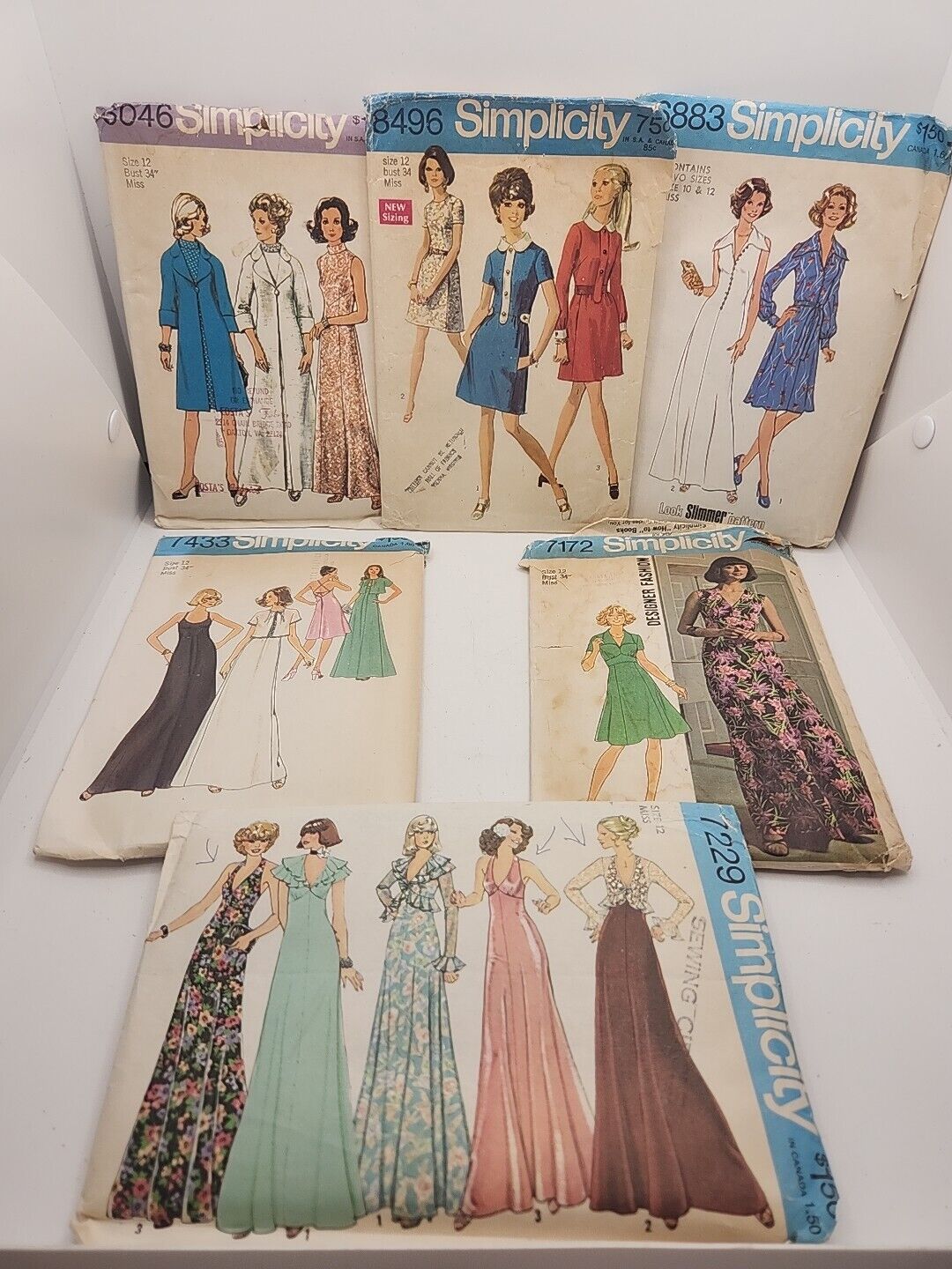 Vtg Lot of 6 1970s Simplicity Womens Boho Hippie Dress Patterns