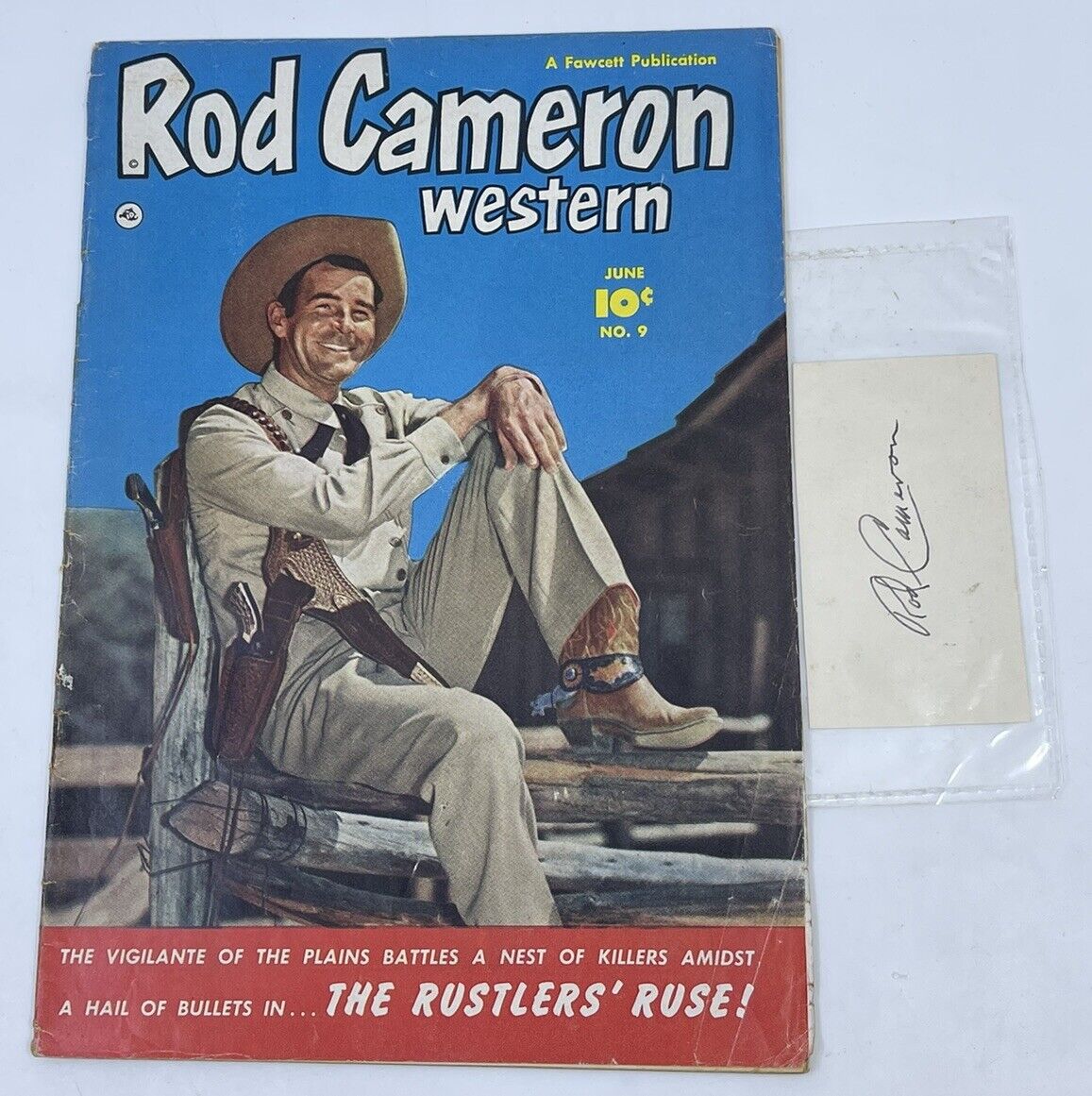 Vintage Rod Cameron Western #9 1951 Fawcett Comics w/ Autograph RARE