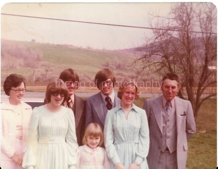 1970's FOUND PHOTO Color  Informal Family Portrait VINTAGE 911 9 S