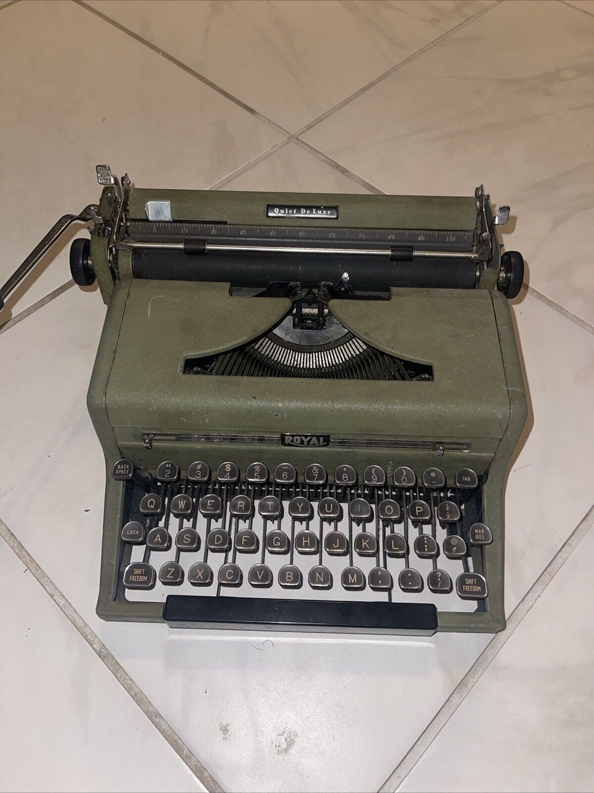 Vintage Royal Quiet DeLuxe Typewriter Made In USA Military Green