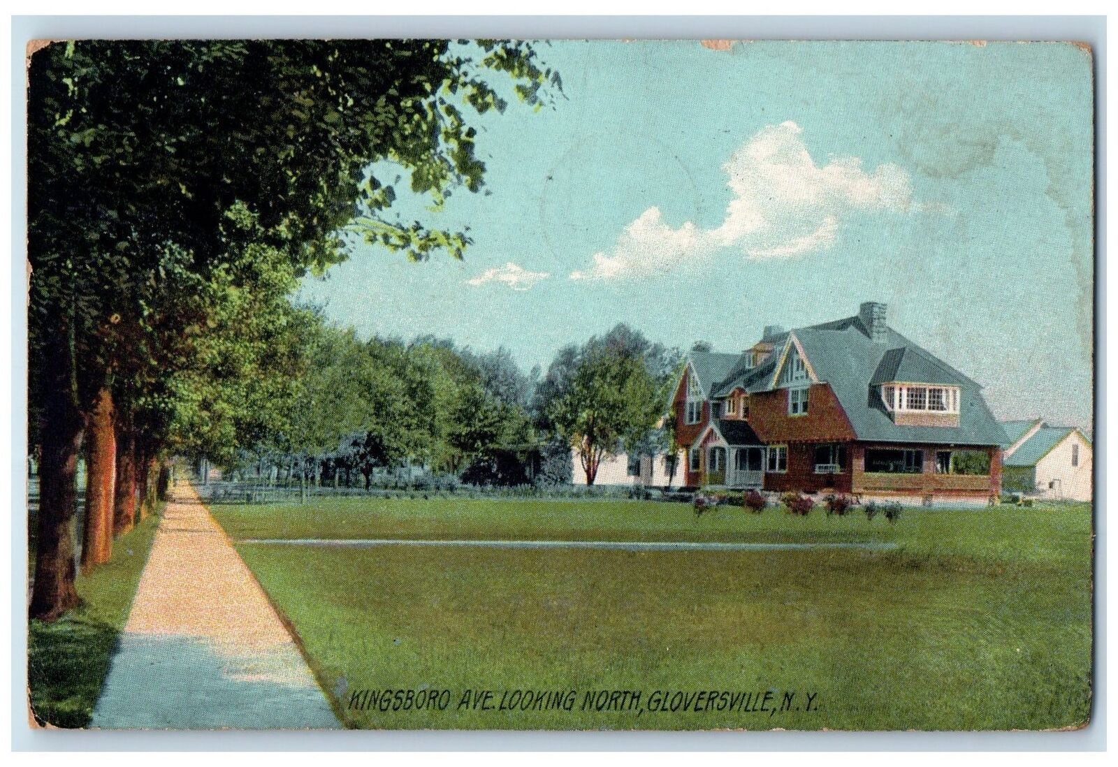 1910 Kingsboro Ave. Looking North Tree-lined Gloversville New York NY Postcard