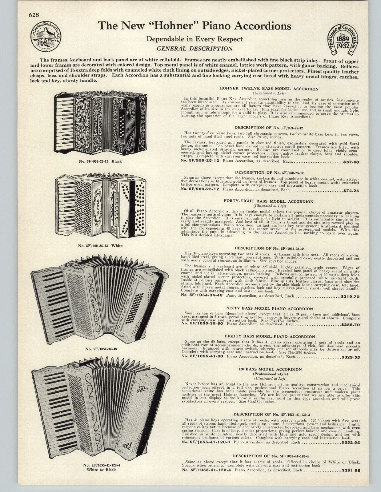 1932 PAPER AD 2 PG Hohner Piano Accordion Stradella Model Anglo Concertina