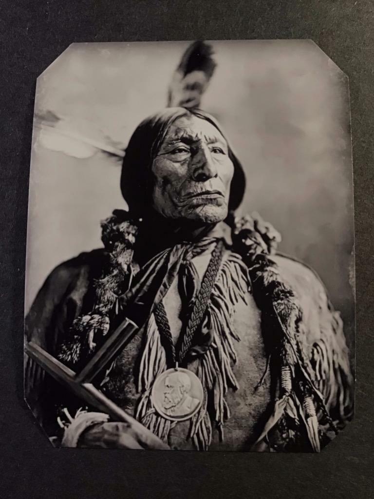 Sixth-Plate Native American Indian Wolf Robe - Southern Cheyenne Tintype C2417RP