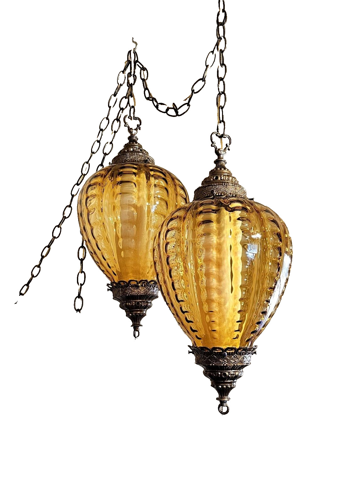 Pair of  Vintage Amber Swag Lamps