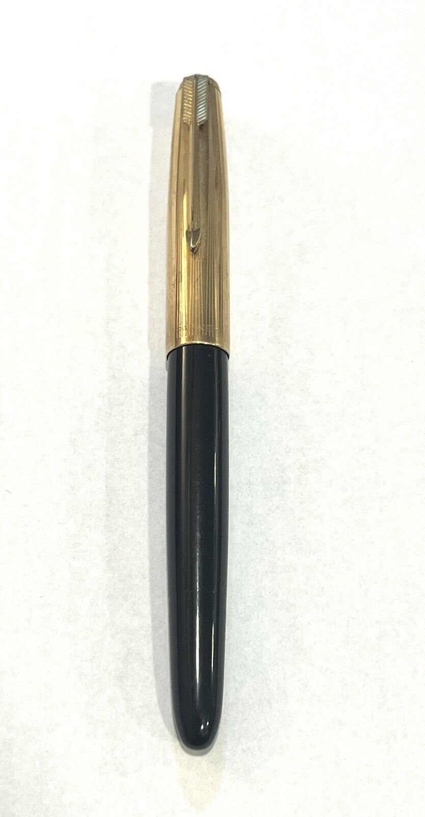 Vintage Parker 51 Fountain Pen Black Body Golden Cap, 1/10 12K Gold Filled USA