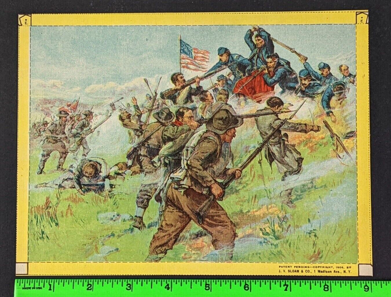 Vintage 1906 Civil War Scene Battle of Gettysburg Soldiers Cereal Box Panel Card