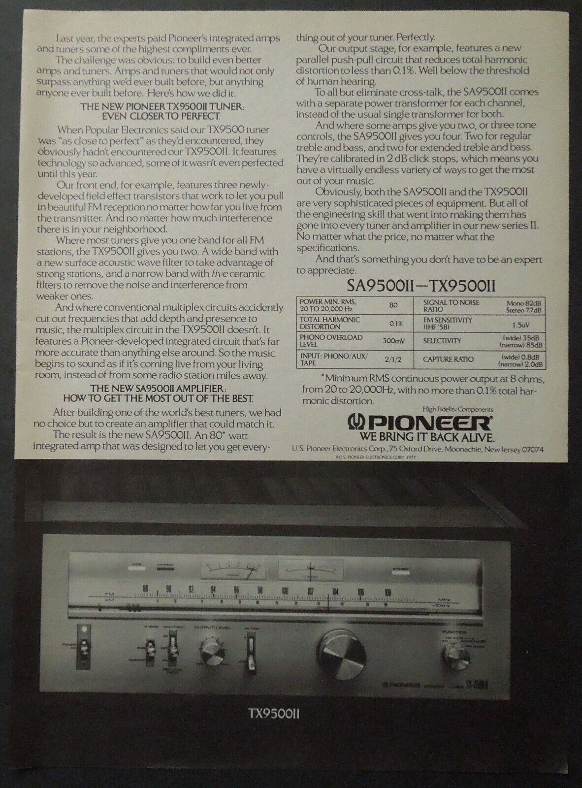 1977 PIONEER TX9500II Stereo Tuner Magazine Ad