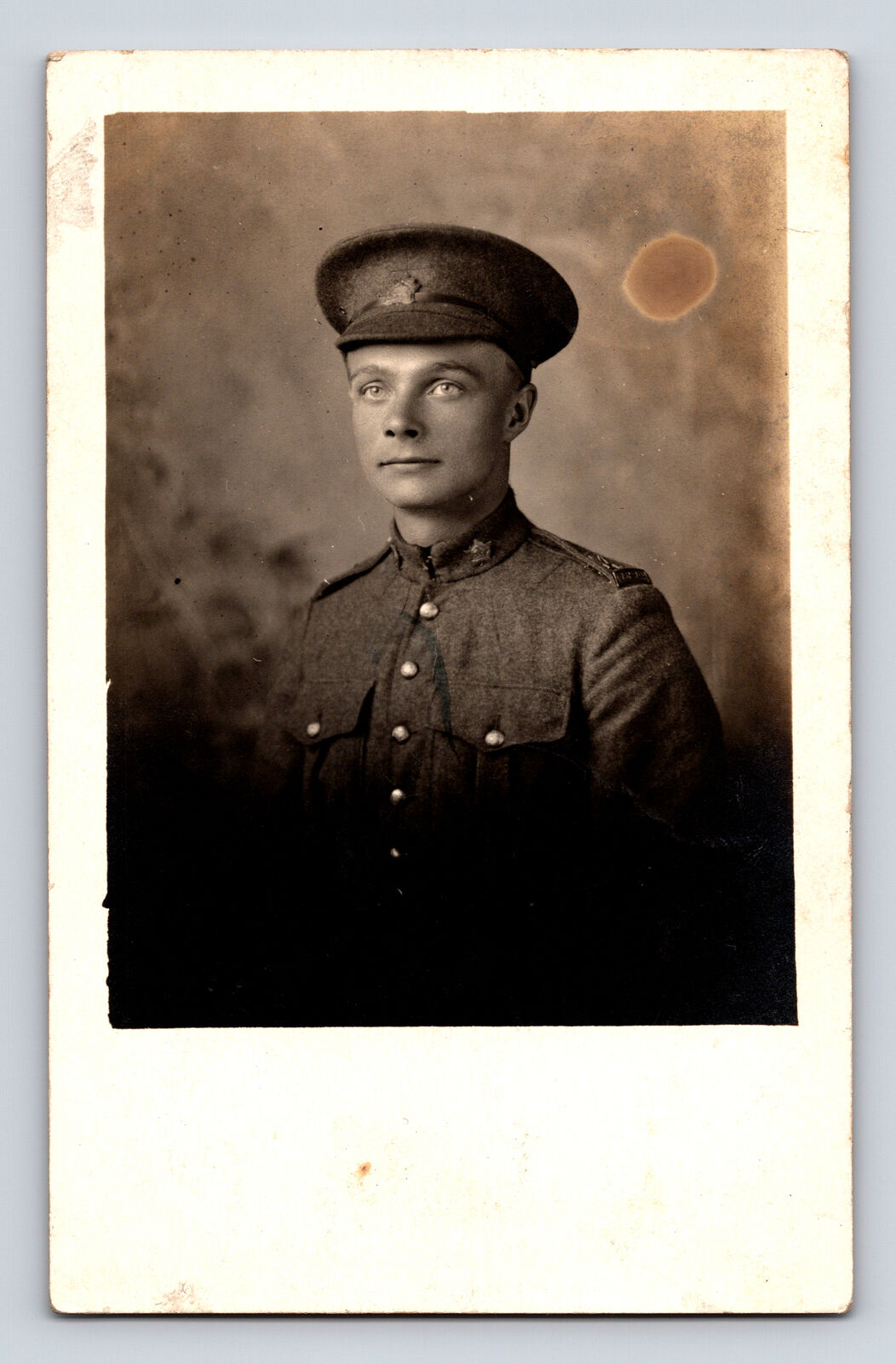 RPPC Portrait of WWI Canadian? Soldier in Uniform Postcard