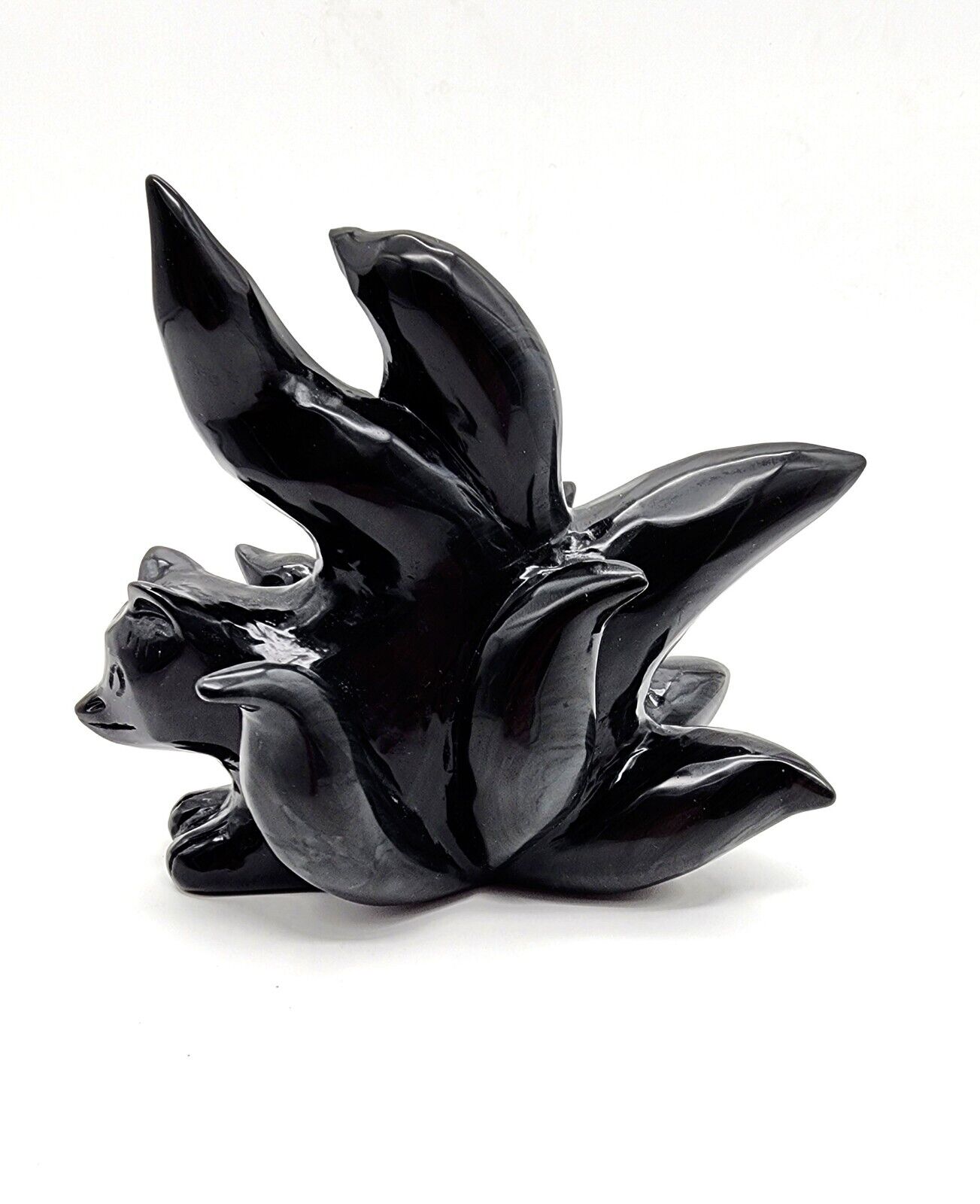 Ice Obsidian 9 Tailed Fox, Large Hand-Carved Statement Piece, Gemstone 9 tailed 
