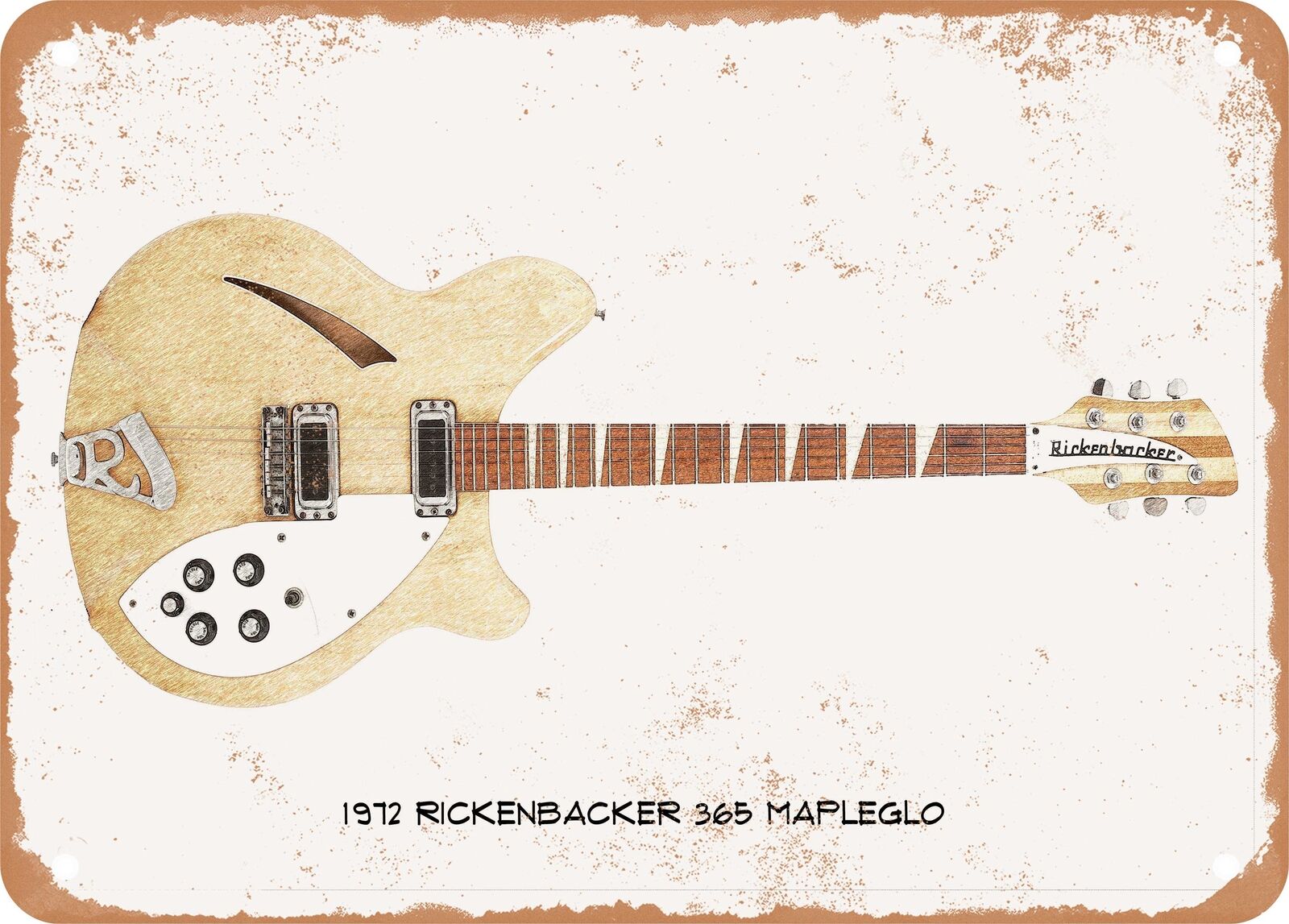 Guitar Art - 1972 Rickenbacker 365 Pencil Drawing - Rusty Look Metal Sign