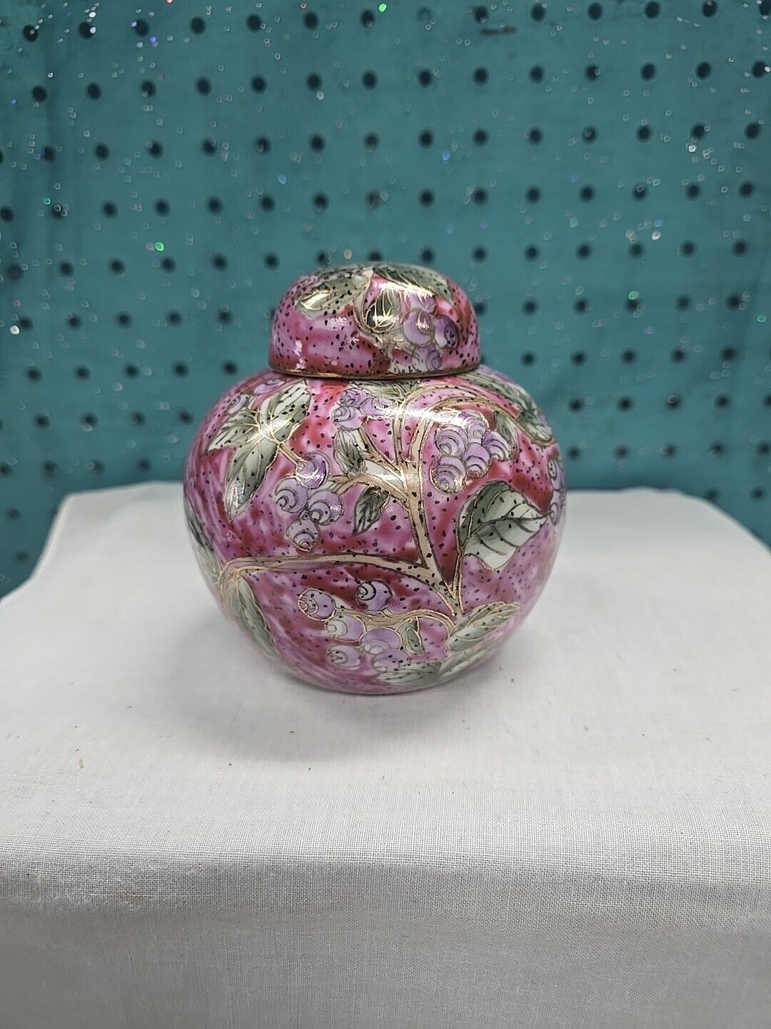 Vtg Oriental Floral Asian Cloisonne Chinoserie Decorative Handpainted Ginger Jar