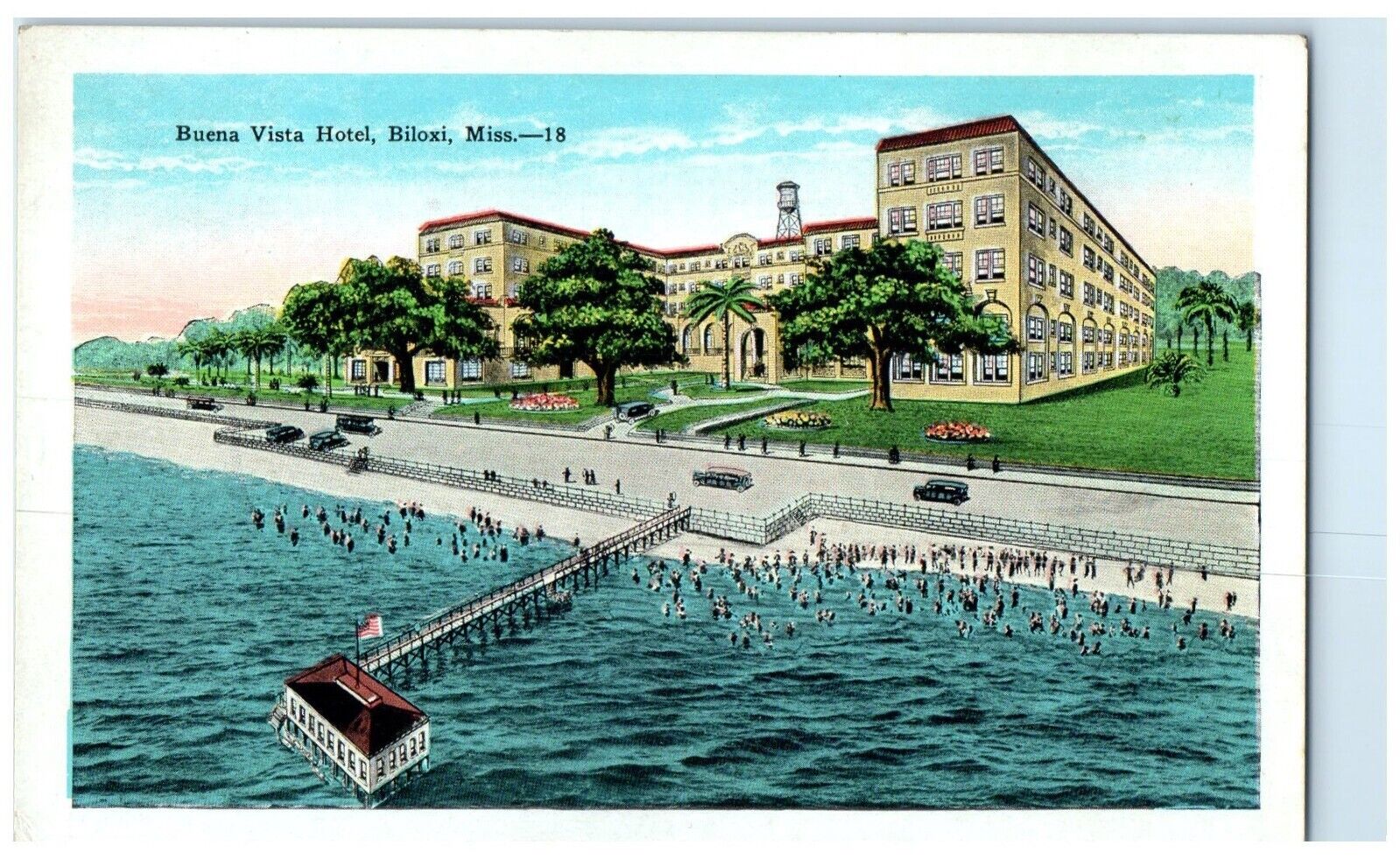c1920 Aerial View Buena Vista Hotel Biloxi Mississippi Unposted Antique Postcard