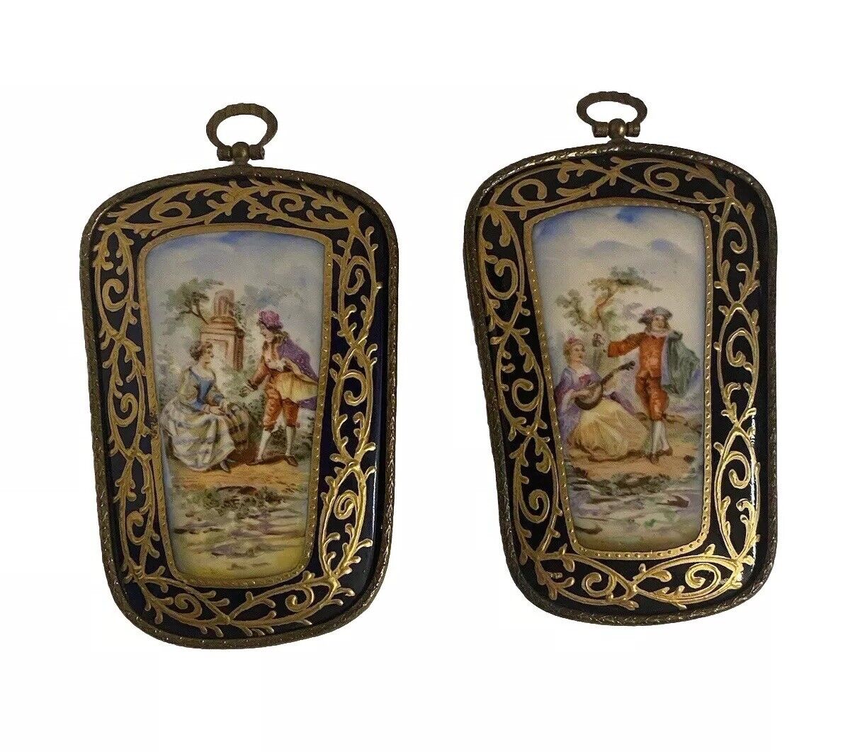 Sevres Style Pair 19th Century Hand Painted Porcelain Gilt Bronze Wall Plaques