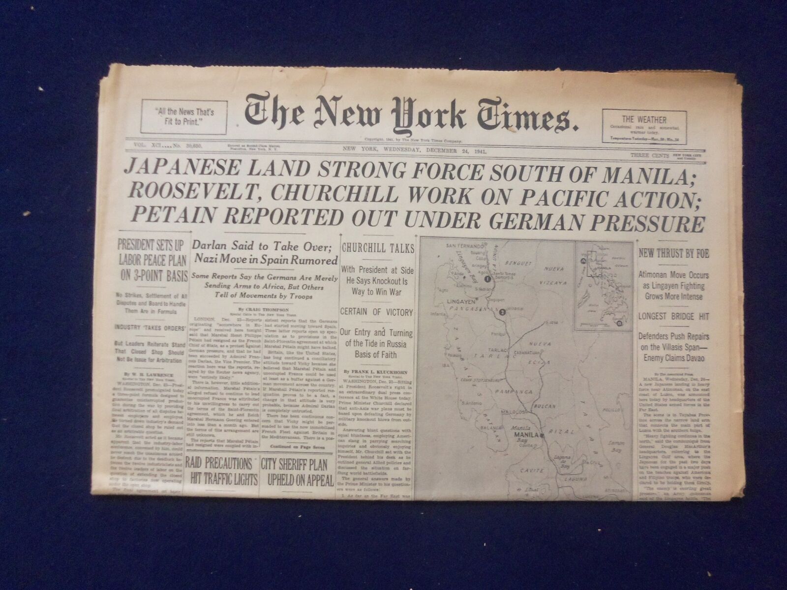 1941 DEC 24 NEW YORK TIMES - JAPANESE LAND STRONG FORCE SOUTH OF MANILA- NP 6489