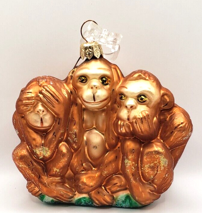Radko 3 Monkeys Christmas Ornament Glass See No Evil Hear Speak Usual Suspects