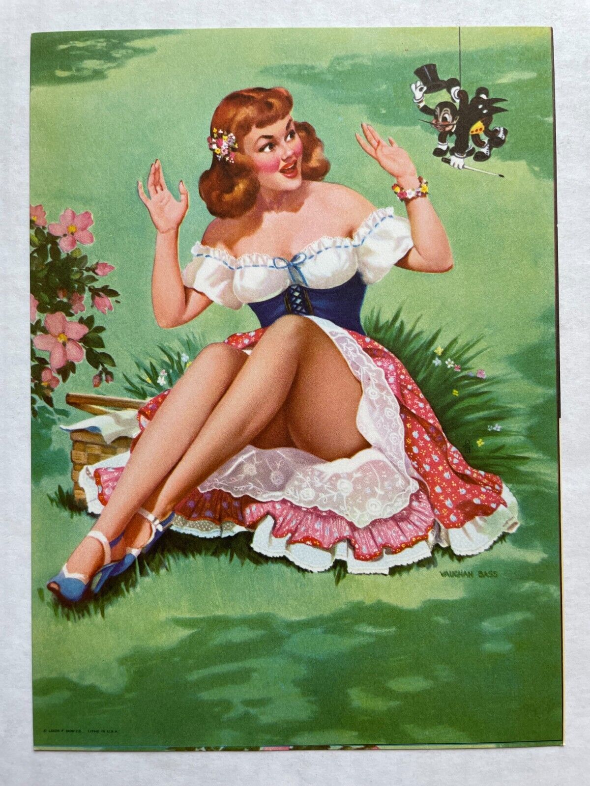 Vintage 1950-60's SMALL Pinup Girl Picture Little Miss Muffet by Vaughan Bass