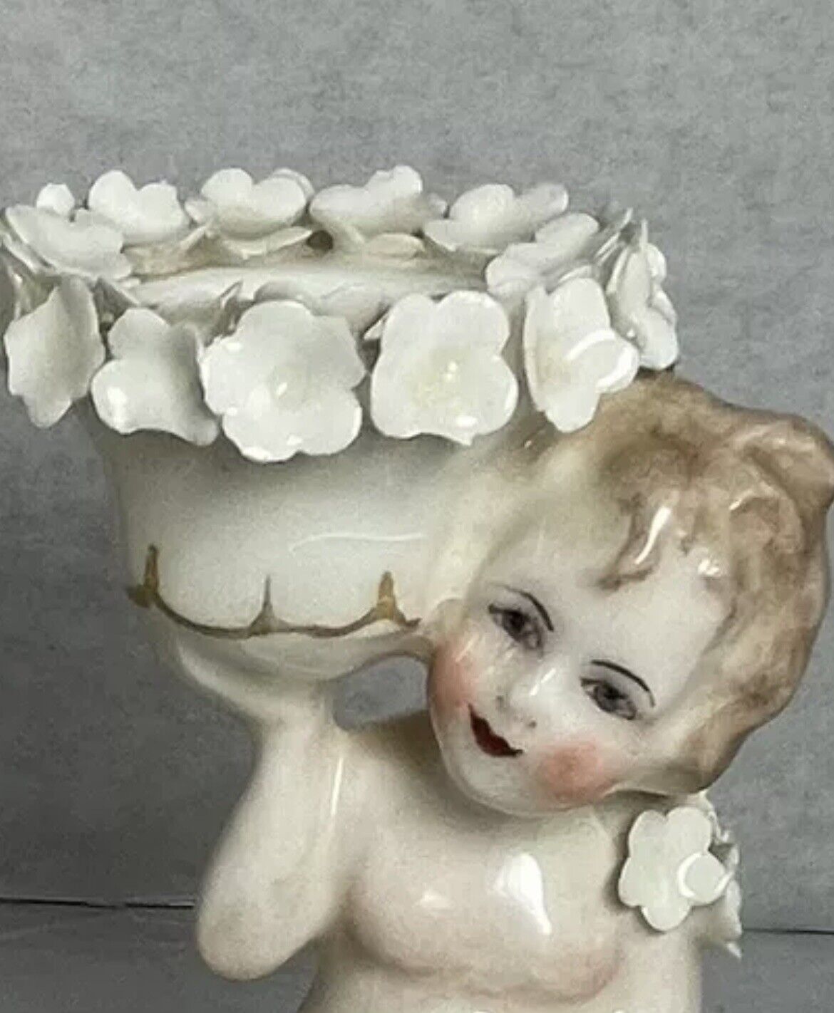 Vintage Pair Of Pillar Candle Holders - Cherub Children - Porcelain China