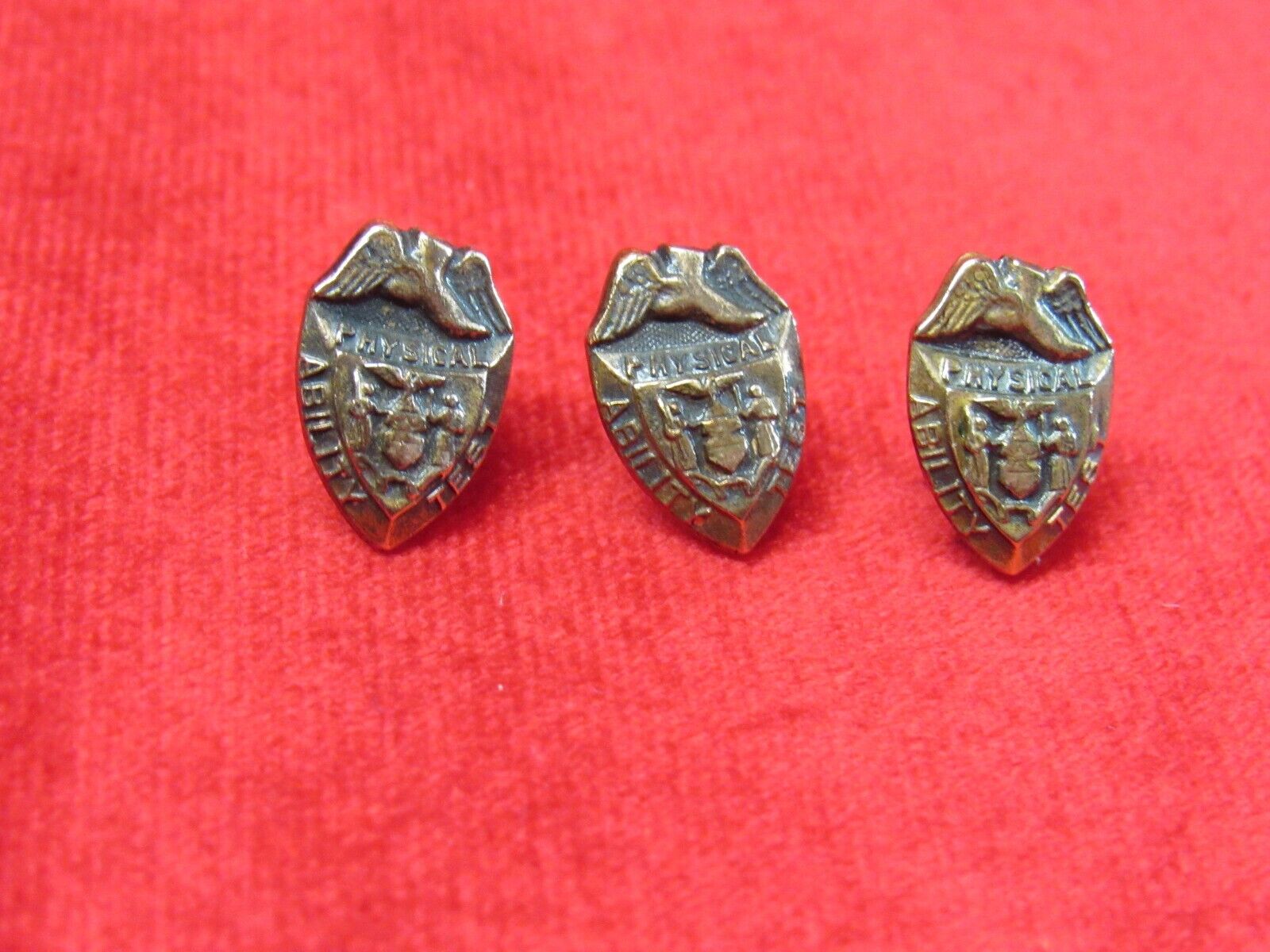 Lot Of 3 Vintage Gold Tone Physical Ability Test Pins.