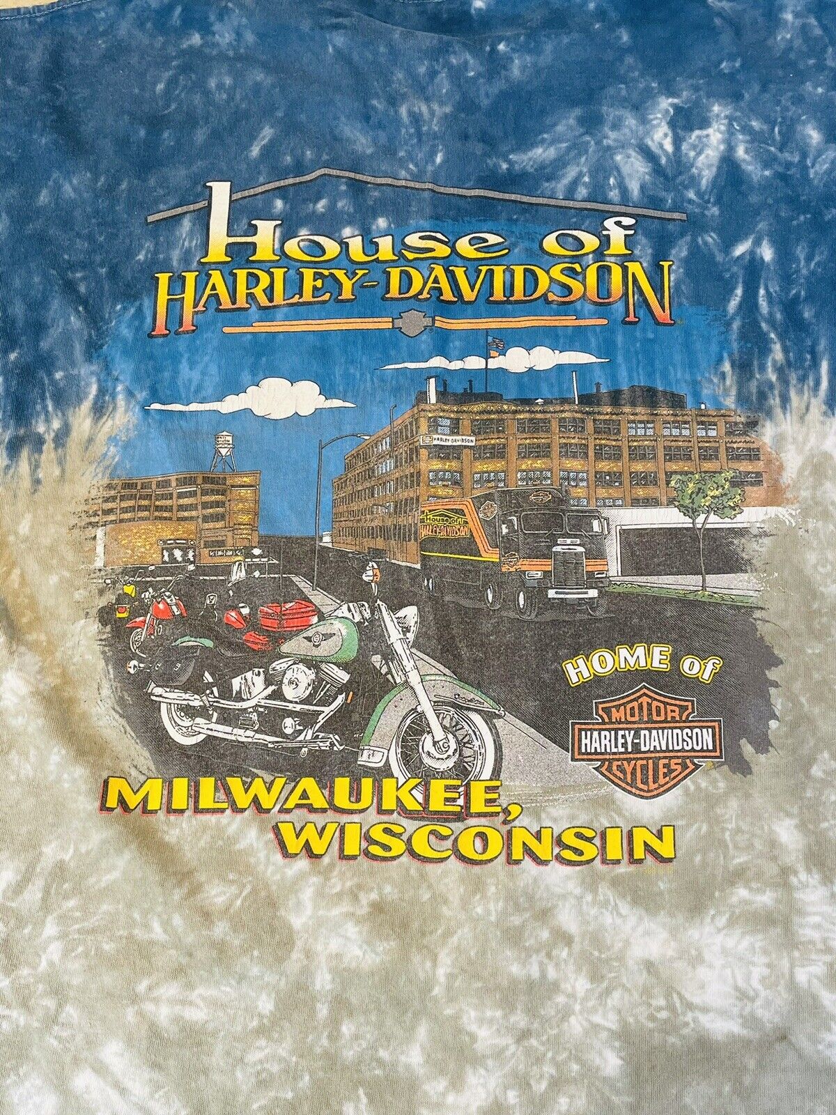 Vintage 90s House Of Harley Davidson Milwaukee Blue Gray Tie Dye Mens L Shirt