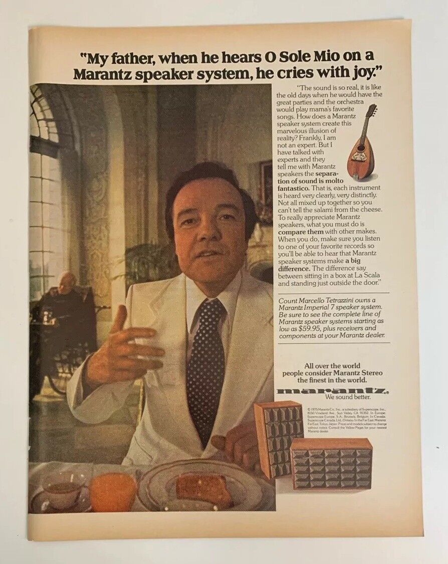 1976 Marantz Imperial 7 Speaker System Stereo Print Ad O Solo Mio Vintage