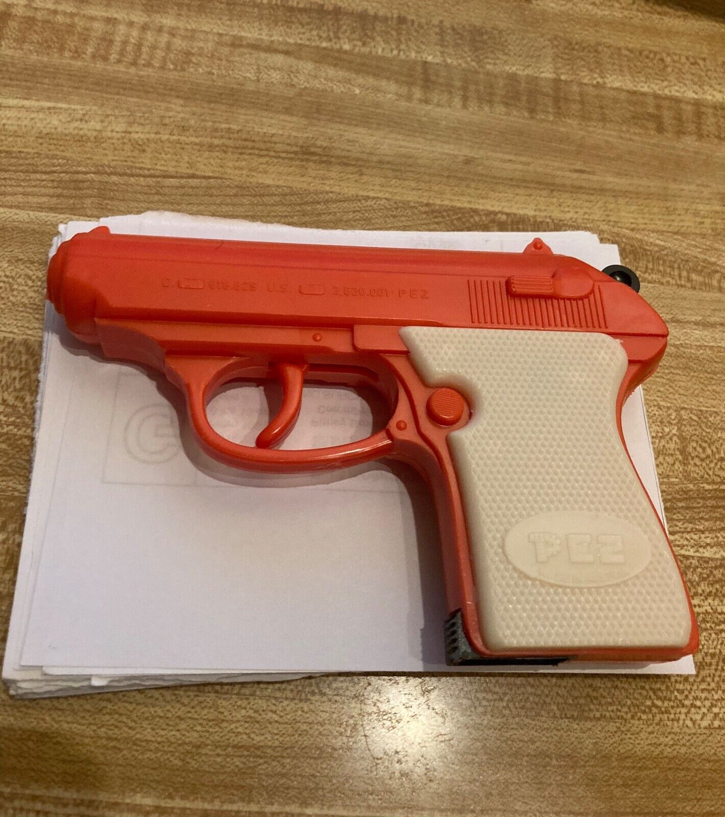 Vintage PEZ Candy Shooter Gun,Orange/Red with White Grip Made in Austria