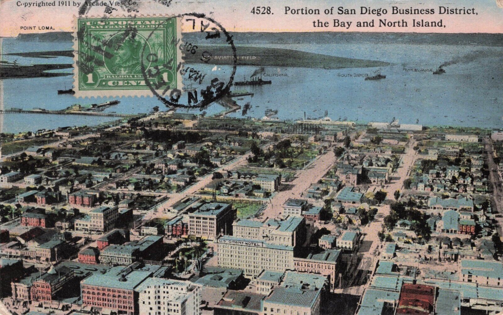 San Diego CA 1915 Exposition Aerial View Bay & Battleships Vintage Postcard 1915
