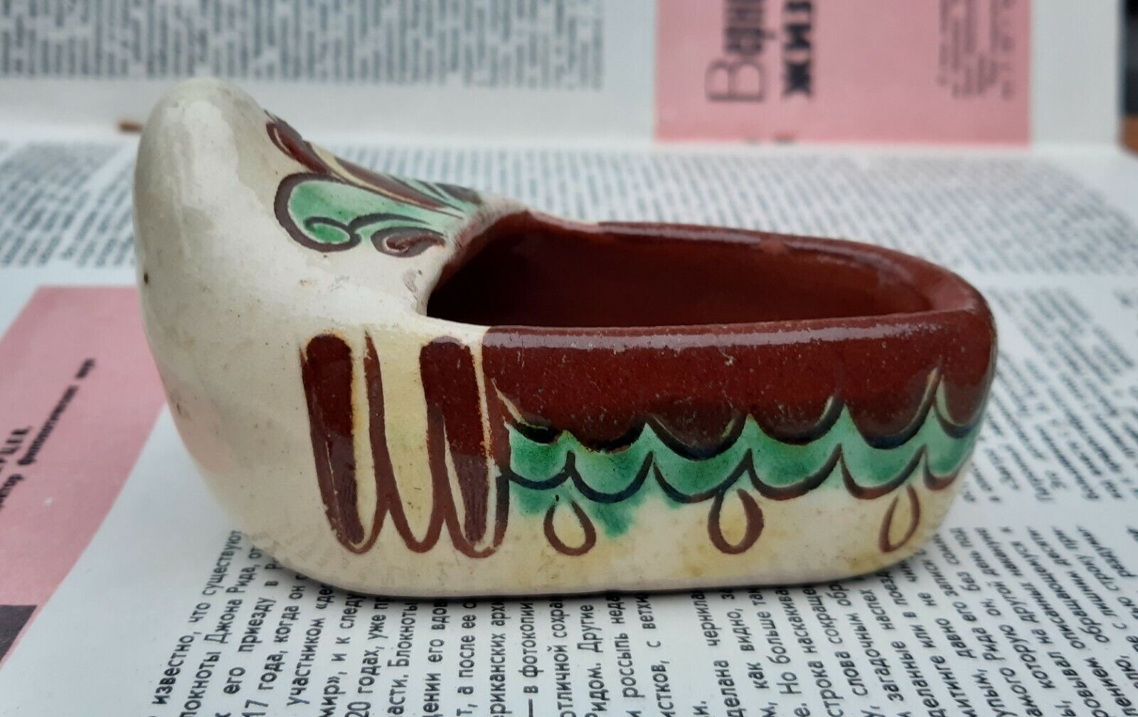 Ukrainian Clay Kosovo Ceramics ashtray Slipper shoes 1960s USSR 