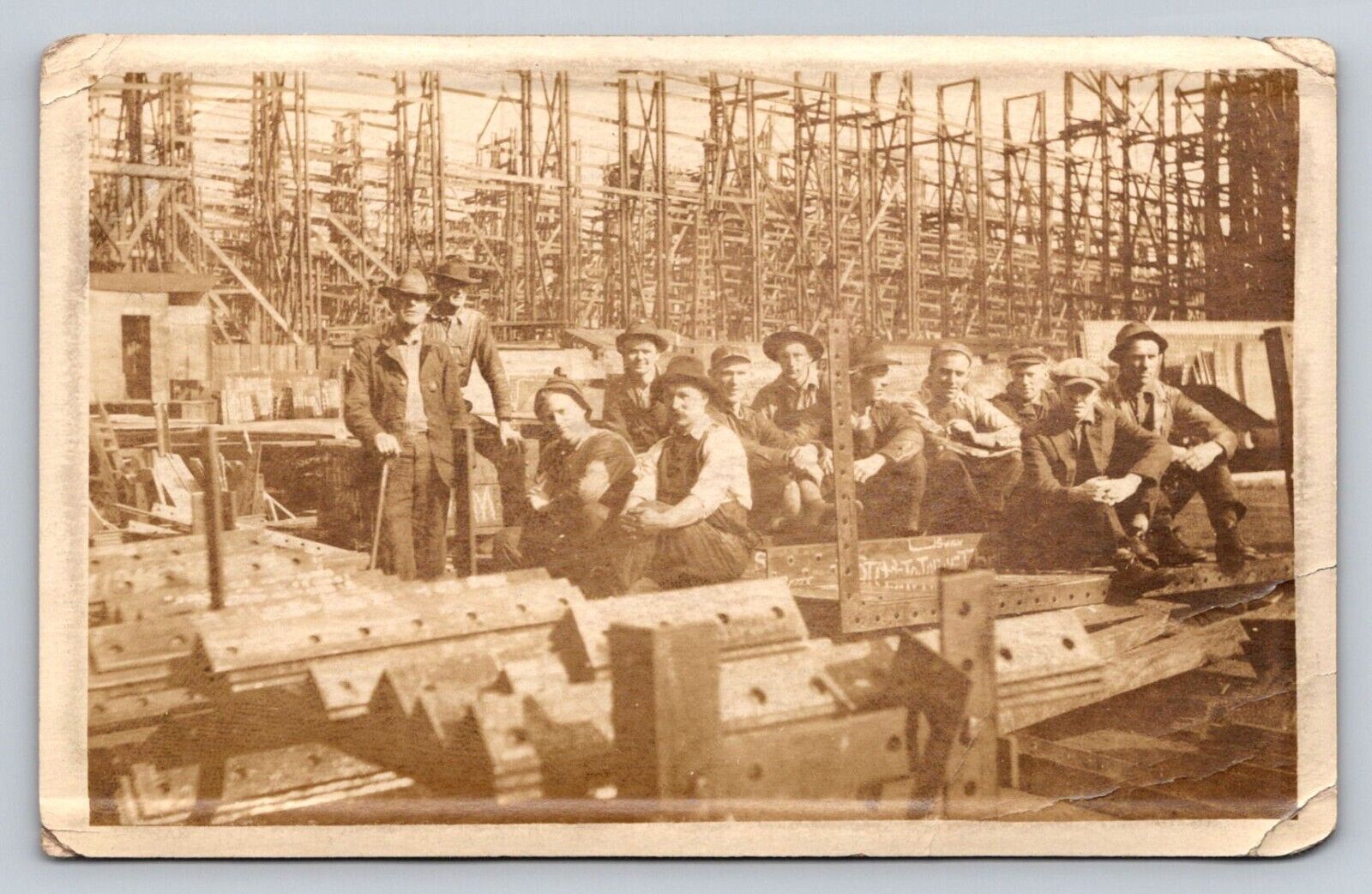c1910 RPPC Shipyard Workers Men Real Photo P402