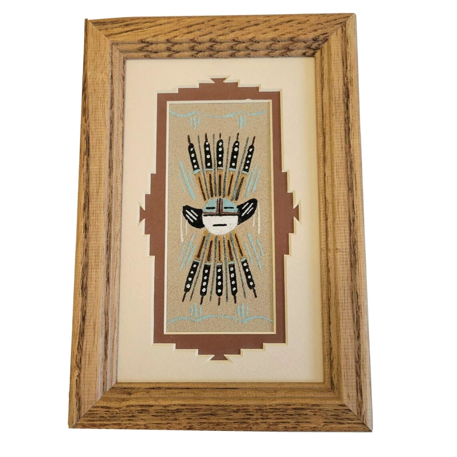 Navajo-crafted traditional Sand Painting featuring the life-giving Sun Signed 