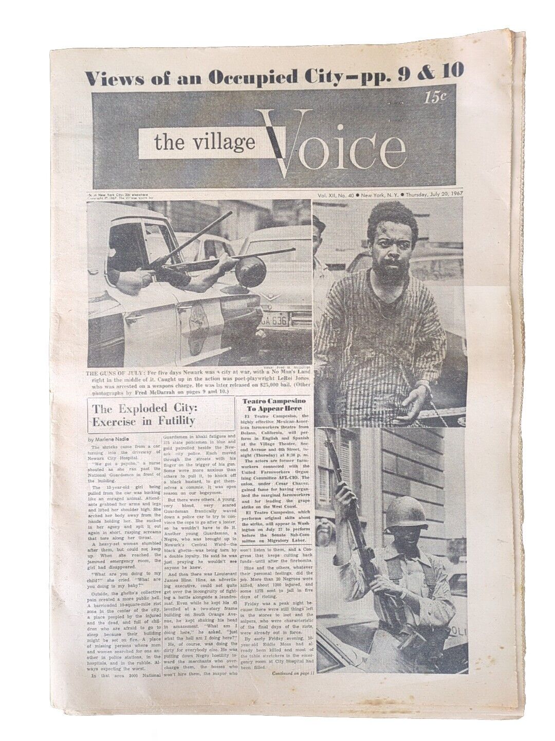Village Voice Newspaper July 20 1967 NEWARK Riots Bob Dylan Pat Cassidy 