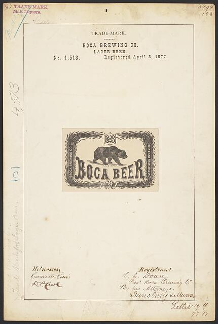 [[Trademark registration by Boca Brewing Co. for Boca brand Lager Beer]]