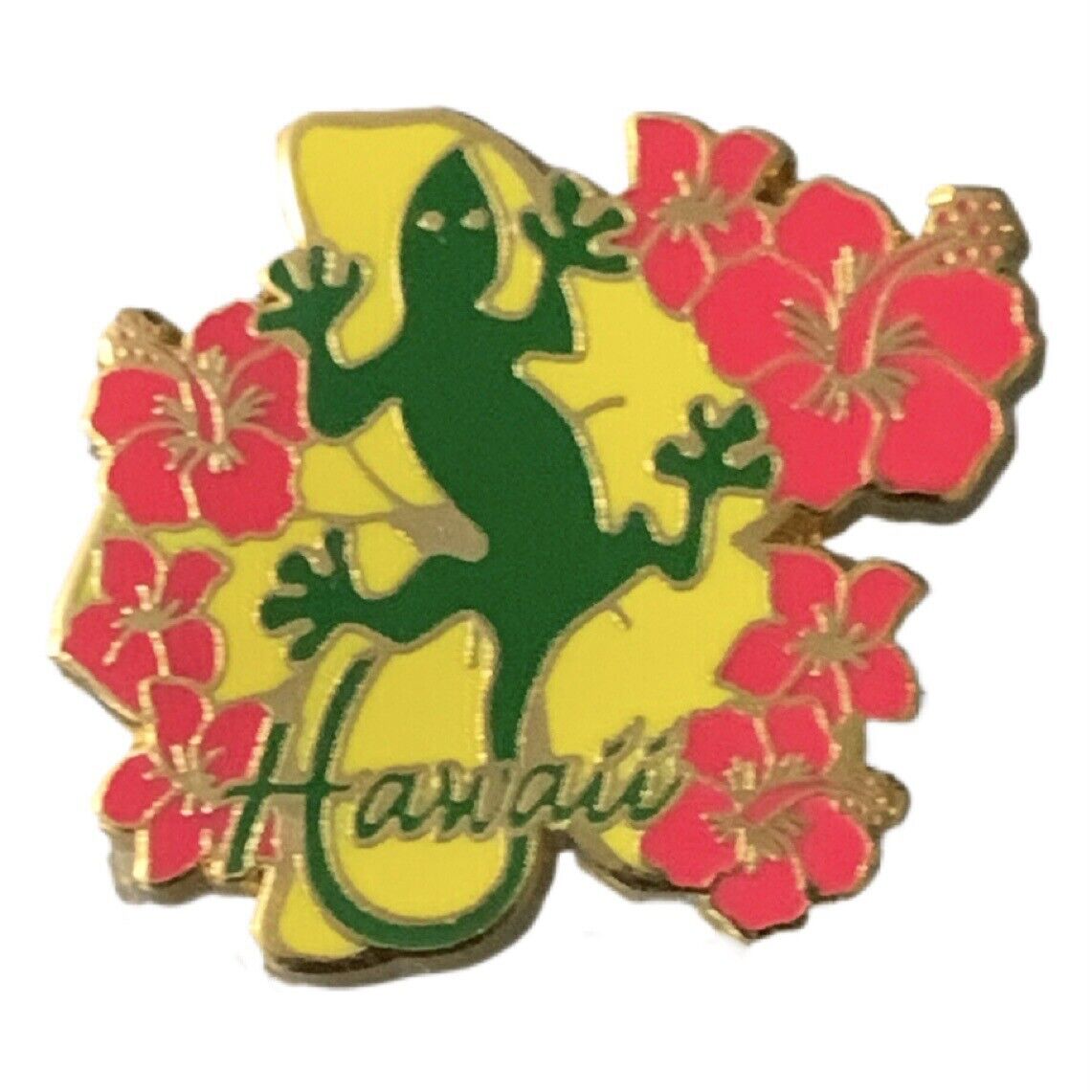 Hawaii Gecko Hibiscus Flowers Travel Souvenir Pin