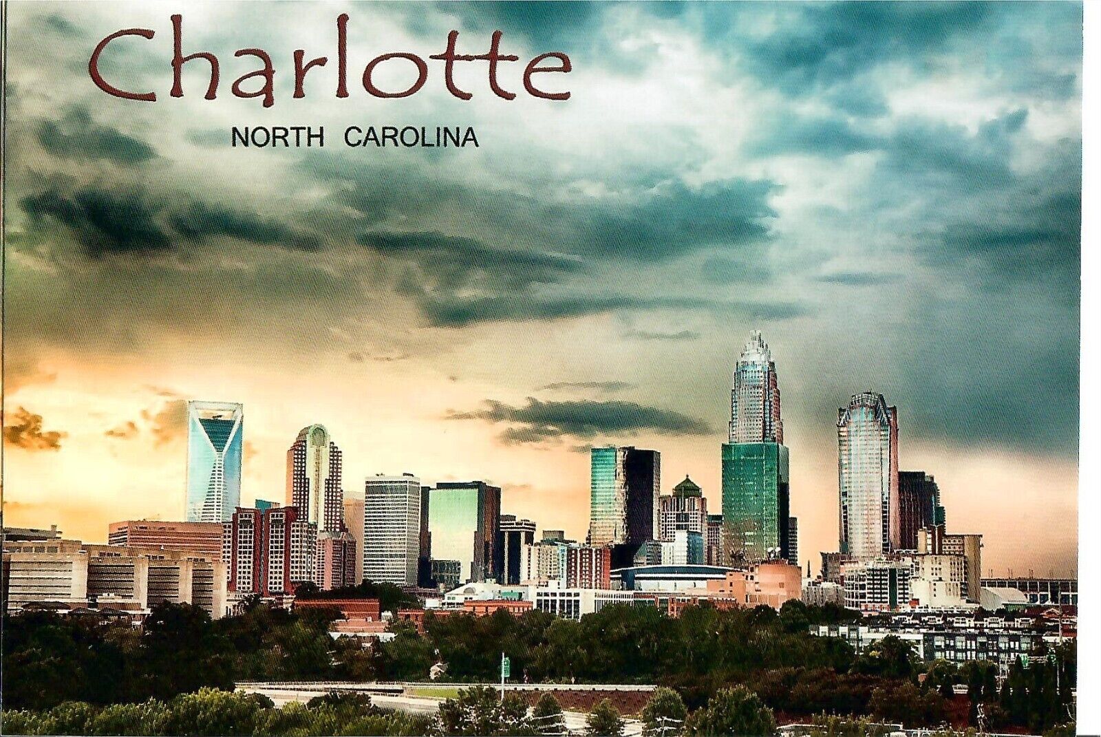 NEW Postcard 4x6 stormy Charlotte North Carolina skyline downtown Postcrossing