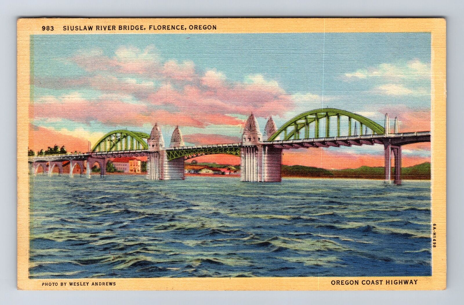 Florence OR-Oregon, Siuslaw River Bridge, Oregon Coast Highway Vintage Postcard